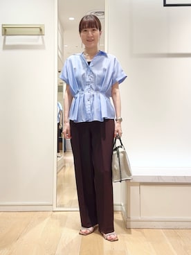 「NOLLEY’S Sophi（ノーリーズソフィ）のウォッシャブルウエストタックスキッパー（シャツ/ブラウス、ブルー系）」を使った、yamaguchiさん（レディース・163cm）の夏コーディネート