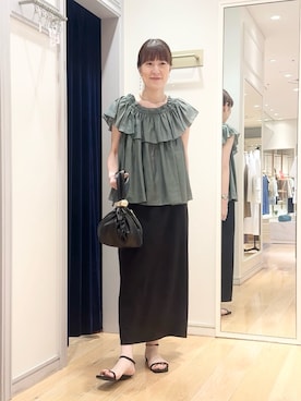「NOLLEY’S（ノーリーズ）の【林(mayumi_nol)別注】MARUMI BAG（ショルダーバッグ、ブラック系）」を使った、yamaguchiさん（レディース・163cm）の夏コーディネート