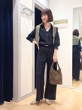 「NOLLEY’S（ノーリーズ）のメッシュ2wayワンハンドルバッグ（ショルダーバッグ、ブラウン系）」を使った、yamaguchiさん（レディース・163cm）の秋コーディネート