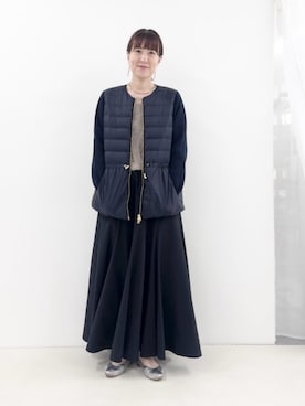 「NOLLEY’S（ノーリーズ）の【WEB限定】ウォッシャブルヴィンテージタフタマチ入りマキシスカート（スカート、ブラック系）」を使った、yamaguchiさん（レディース・163cm）の秋コーディネート