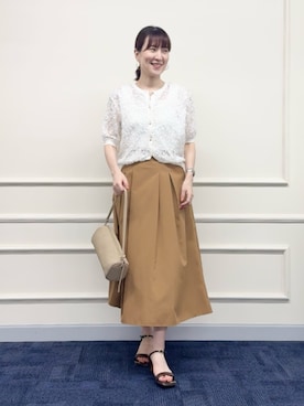 「NOLLEY’S（ノーリーズ）のフェイクスエードショルダーバッグ（ショルダーバッグ、ベージュ系）」を使った、yamaguchiさん（レディース・163cm）の夏コーディネート