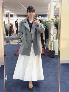 「NOLLEY’S（ノーリーズ）のNMPライトメルトンピーコート（ピーコート、グレー系）」を使った、yamaguchiさん（レディース・163cm）の秋コーディネート