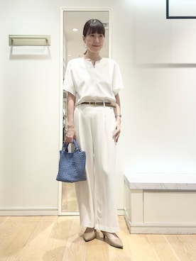 「NOLLEY’S（ノーリーズ）のリバーシブルベルト15（ベルト、ブラウン系）」を使った、yamaguchiさん（レディース・163cm）の夏コーディネート