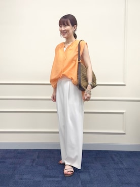 「NOLLEY’S（ノーリーズ）のペーパーワンショルダーバッグ（ショルダーバッグ、ブラウン系）」を使った、yamaguchiさん（レディース・163cm）の夏コーディネート