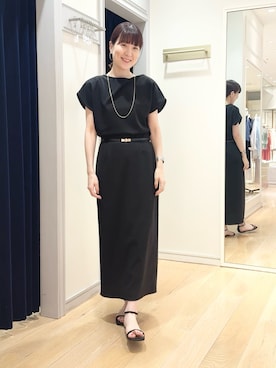 「NOLLEY’S Sophi（ノーリーズソフィ）の《セットアップ対応》ウォッシャブルマルチファンクションタイトスカート（スカート、ブラック系）」を使った、yamaguchiさん（レディース・163cm）の春コーディネート