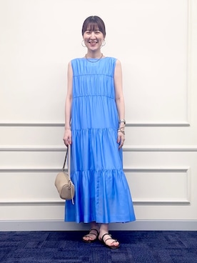「NOLLEY’S Sophi（ノーリーズソフィ）の【一部WEB限定カラー】ウォッシャブルシアーローンティアード2WAYワンピース（ワンピース、ブルー系）」を使った、yamaguchiさん（レディース・163cm）の夏コーディネート