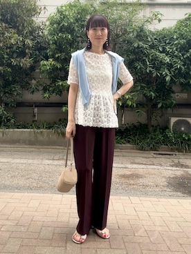 「NOLLEY’S（ノーリーズ）のフェイクスエードショルダーバッグ（ショルダーバッグ、ベージュ系）」を使った、yamaguchiさん（レディース・163cm）の春コーディネート
