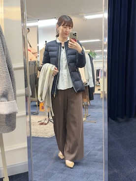 「NOLLEY’S Sophi（ノーリーズソフィ）のウォッシャブル強撚ツイルワイドパンツ（その他パンツ、ブラウン系）」を使った、yamaguchiさん（レディース・163cm）の夏コーディネート