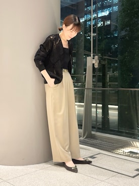 「NOLLEY’S（ノーリーズ）のウォッシャブルシャンブレーツイルワイドパンツ（その他パンツ、ベージュ系）」を使った、yamaguchiさん（レディース・163cm）の秋コーディネート