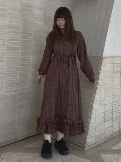 セール】ドロストリボンチェックシャツワンピース（ワンピース