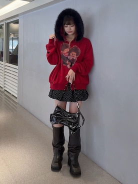 「jouetie（ジュエティ）のパターンバルーンミニスカパン ドット チェック（スカート）」を使った、MOMOKAさん（レディース・160cm）の秋コーディネート