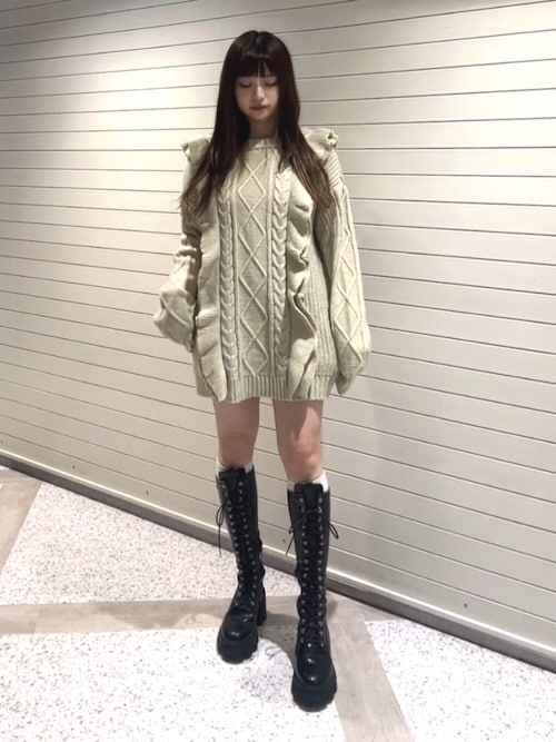 ストレッチレースアップロングブーツ 厚底 靴 冬服（ブーツ）｜jouetie