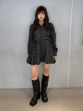 「チェックワンピース」｜MOMOKAさん（レディース・160cm）の秋コーディネート