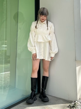 「ビッグシャツ」｜「アイテム（ブーツ）」を使った、MOMOKAさん（レディース・160cm）の冬コーディネート