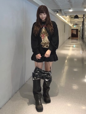 「jouetie（ジュエティ）のパターンバルーンミニスカパン ドット チェック（スカート）」を使った、MOMOKAさん（レディース・160cm）の秋コーディネート