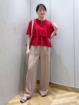 「ROPE'（ロペ）の【E'POR】BAMBOO BAG Mini/超軽量・26SS（ハンドバッグ、ホワイト系）」を使った、sahoさん（レディース・165cm）の春コーディネート