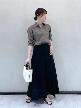 「ROPE'（ロペ）の【E'POR】BAMBOO BAG Medium/軽量・通勤・26SS新色（ハンドバッグ、ホワイト系）」を使った、sahoさん（レディース・165cm）の夏コーディネート