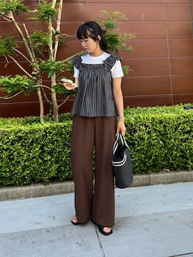 「アイテム（かごバッグ）」を使った、YURIさん（レディース・163cm）の夏コーディネート