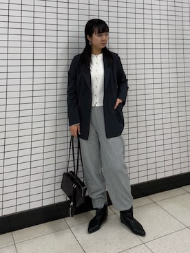 「ストライプジャケット」｜YURIさん（レディース・163cm）の冬コーディネート