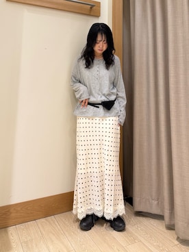 「fredy emue（フレディエミュ）のドットマーメイドスカート（Skirt、ホワイト系）」を使った、YURIさん（レディース・163cm）の夏コーディネート