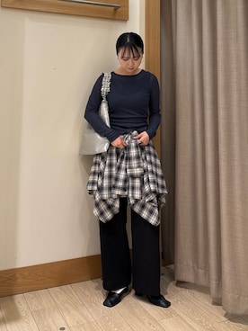 「fredy emue（フレディエミュ）のレイヤードタンクセットロンTシャツ（Tシャツ/カットソー、ブルー系）」を使った、YURIさん（レディース・163cm）の秋コーディネート