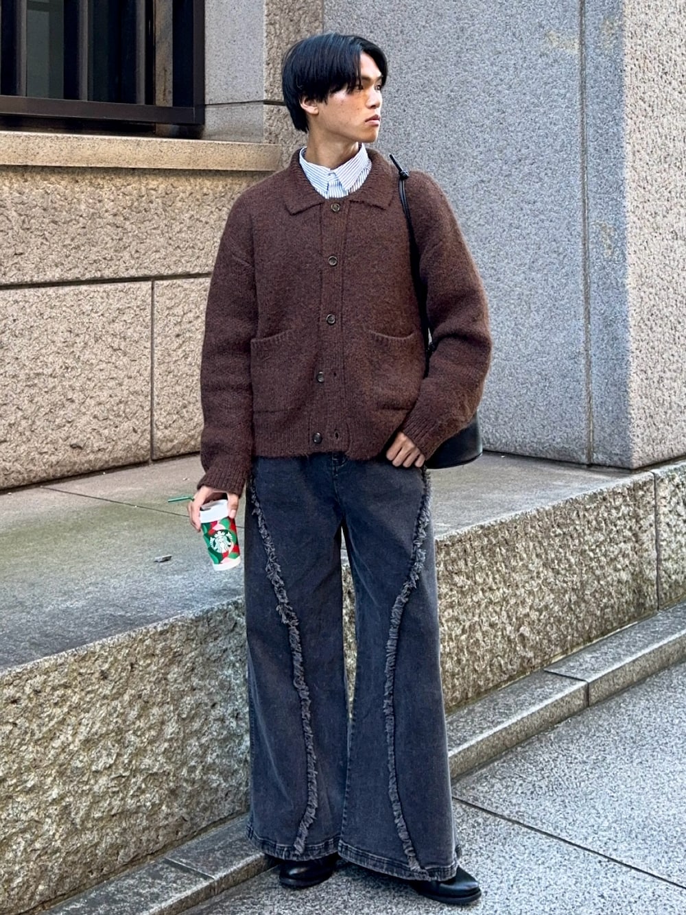 予約再販品 【LURAKU】シャギーニットポロカーディガン　ブラウン　Mサイズ LURAKU】Shaggy Knit Polo Cardigan / シャギーニットポロカーディガン