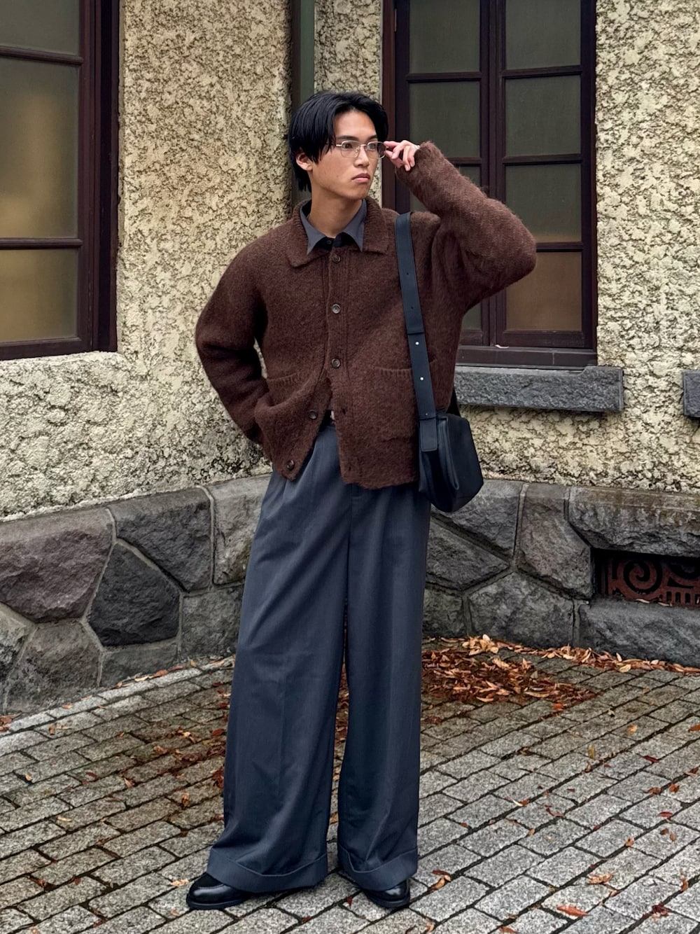 LURAKU】Shaggy Knit Polo Cardigan / シャギーニットポロカーディガン