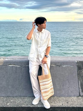 「メッシュバッグ」｜「アイテム（その他）」を使った、KAMMAさん（メンズ・178cm）の夏コーディネート