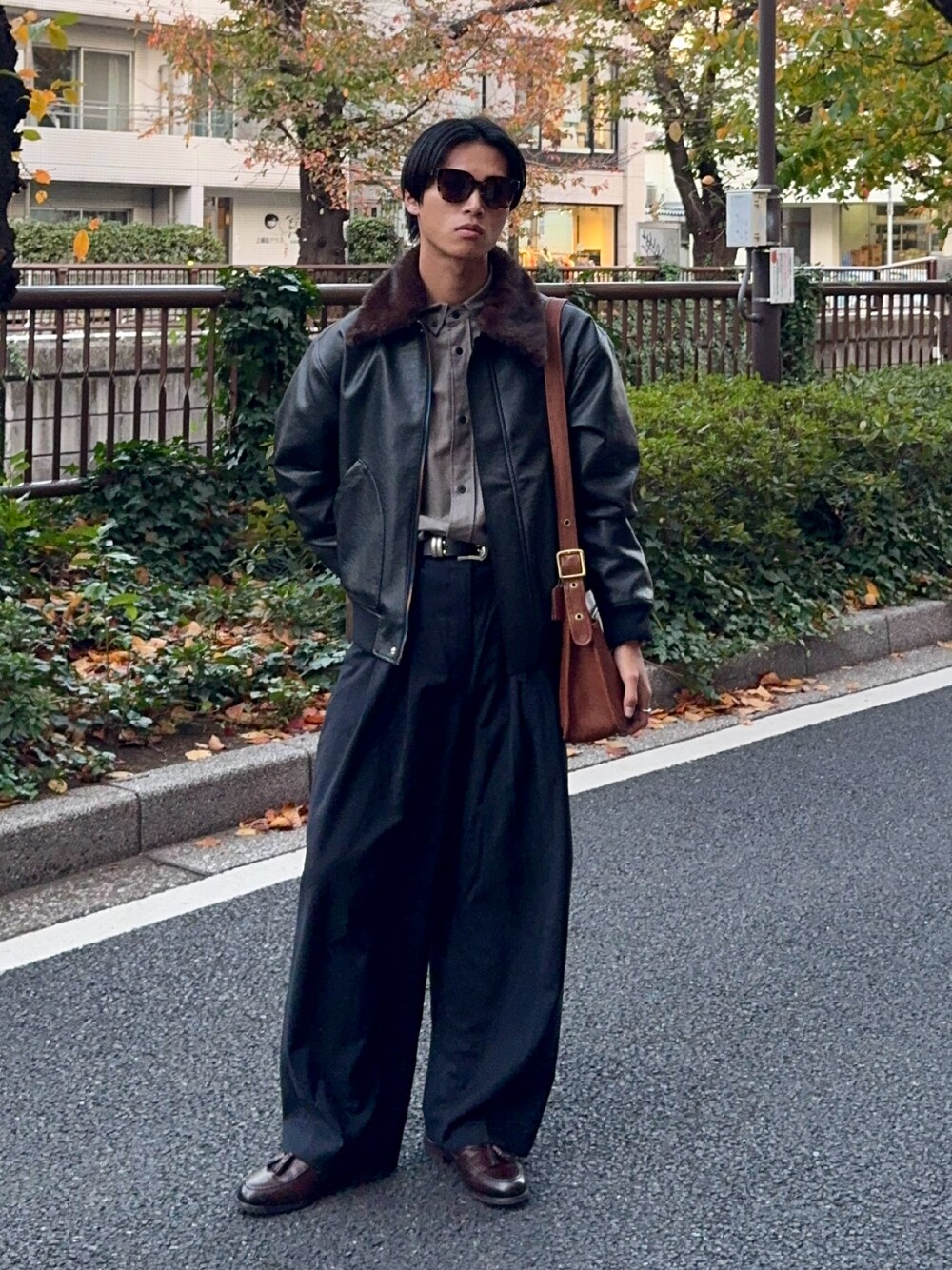 LURAKU】Synthetic Leather Fur Collar Jacket / LURAKU