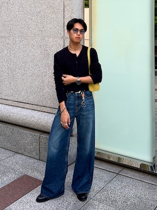 「Chikashitsu +(チカシツプラス)の【Chikashitsu +】sleeve button henry neck long sleeve tee / 【チカシツプラス】スリーブボタンヘンリーネック長袖Tシャツ(Tシャツ/カットソー)」を使った、KAMMAさん(メンズ・178cm)の夏コーディネート