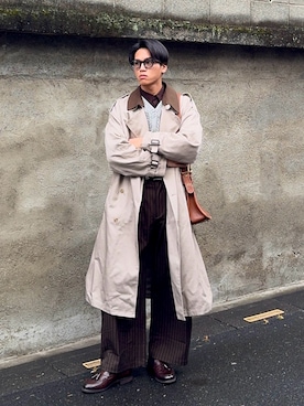 「アイテム（トレンチコート）」を使った、KAMMAさん（メンズ・178cm）の冬コーディネート