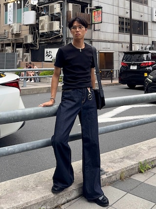 「LURAKU(ルラク)の【LURAKU】Ribbed Short T-shirt / リブショートTシャツ(Tシャツ/カットソー)」を使った、KAMMAさん(メンズ・178cm)の夏コーディネート