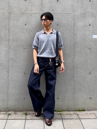 「LURAKU(ルラク)の【LURAKU】dry touch knit polo shirt / ドライタッチニットポロシャツ(ポロシャツ)」を使った、KAMMAさん(メンズ・178cm)の春コーディネート