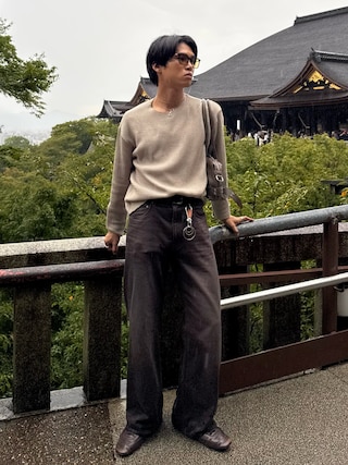 「Chikashitsu +(チカシツプラス)の【Chikashitsu +】Cutting cropped tee / 【チカシツプラス】カッティングクロップドリブ長袖Tシャツ<着用動画あり>(Tシャツ/カットソー)」を使った、KAMMAさん(メンズ・178cm)の秋コーディネート
