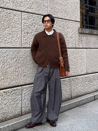 「LURAKU（ルラク）の【LURAKU】Shaggy Knit Polo Cardigan / シャギーニットポロカーディガン（カーディガン/ボレロ）」を使った、KAMMAさん（メンズ・178cm）の冬コーディネート