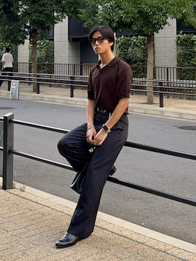 「アイテム（スラックス）」を使った、KAMMAさん（メンズ・178cm）の夏コーディネート