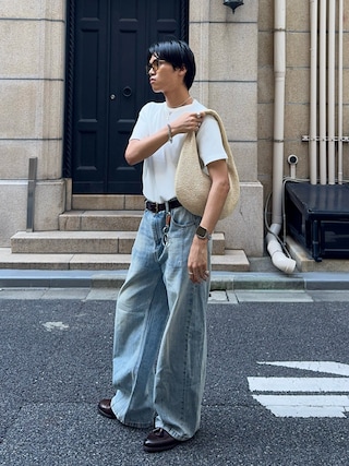 「Chikashitsu +(チカシツプラス)の【Chikashitsu +】waffle cropped half sleeve tee (4color) / 【チカシツプラス】ワッフルクロップド半袖Tシャツ<着用動画あり>(Tシャツ/カットソー)」を使った、KAMMAさん(メンズ・178cm)の夏コーディネート