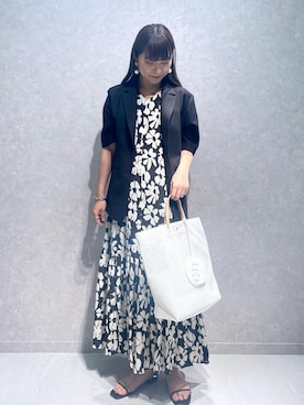 「ROPE'（ロペ）のナローアンクルストラップサンダル（サンダル、ブラック系）」を使った、kahoさん（レディース・160cm）の夏コーディネート