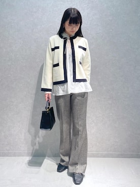 「ROPE'（ロペ）のワンハンドルトップメタルミニバッグ（ショルダーバッグ、ブラック系）」を使った、kahoさん（レディース・160cm）の秋コーディネート