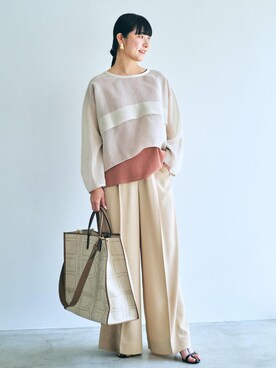 「ROPE'（ロペ）のAnna Tote Bag （アンナ トートバッグ）（トートバッグ、ベージュ系）」を使った、kahoさん（レディース・160cm）の春コーディネート