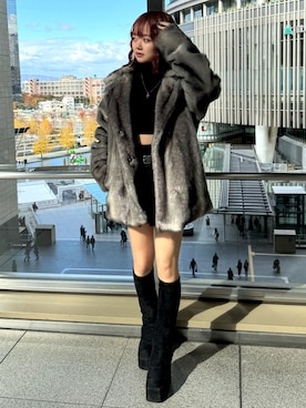 「EMODA（エモダ）のアイテム（その他アウター）」を使った、中田鈴乃さん（レディース・157cm）の冬コーディネート