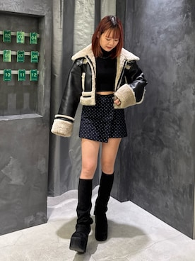 「厚底ブーツ」｜「アイテム（ブルゾン）」を使った、中田鈴乃さん（レディース・157cm）の秋コーディネート