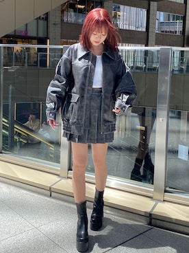 「厚底」｜「アイテム（ブルゾン）」を使った、中田鈴乃さん（レディース・157cm）の夏コーディネート