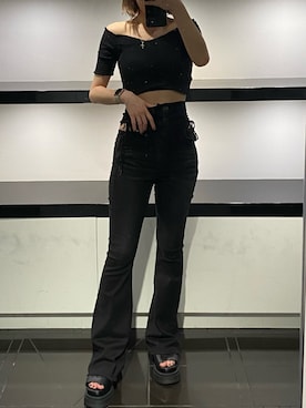 「EMODA（エモダ）のタンクラバーサンダル（サンダル）」を使った、中田鈴乃さん（レディース・157cm）の夏コーディネート