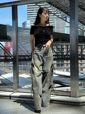 「EMODA（エモダ）のサイドオープンバルキーサンダル（サンダル）」を使った、中田鈴乃さん（レディース・157cm）の夏コーディネート