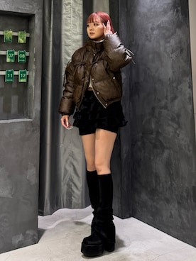 「厚底ブーツ」｜中田鈴乃さん（レディース・157cm）の冬コーディネート