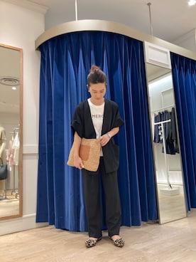 「半袖ジャケット」｜「アイテム（ノーカラージャケット）」を使った、hiroさん（レディース・152cm）の春コーディネート