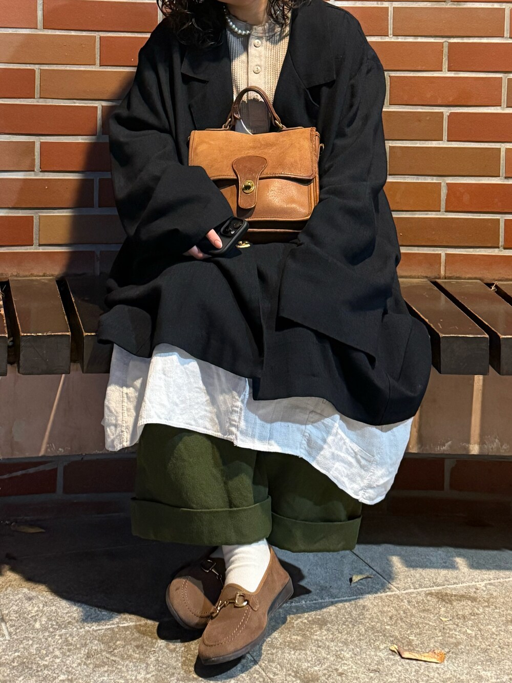 「古着、古着MIX、古着コーデ、vintage、フレンチアンティーク、military、USARMY、M51、軍パン、オールドコーチ、BEAMS BOY、ローファー、秋コーデ、ファッションを楽しもう」｜「COACHのold coach（バッグ、ブラウン系）」を使った、みにまむさん（レディース・150cm）の秋コーディネートの1枚目の写真