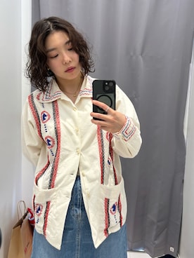 「VINTAGE（ヴィンテージ）の60s メキシカンシャツ（シャツ/ブラウス、ホワイト系）」を使った、みにまむさん（レディース・150cm）の春コーディネート