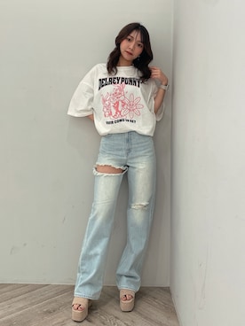 「155㎝コーデ」｜「アイテム（Tシャツ/カットソー）」を使った、arisaさん（レディース・155cm）の春コーディネート